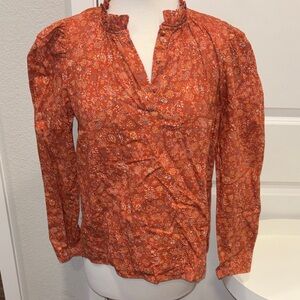 EUC House of Harlow 1960 Terracotta Floral Blouse